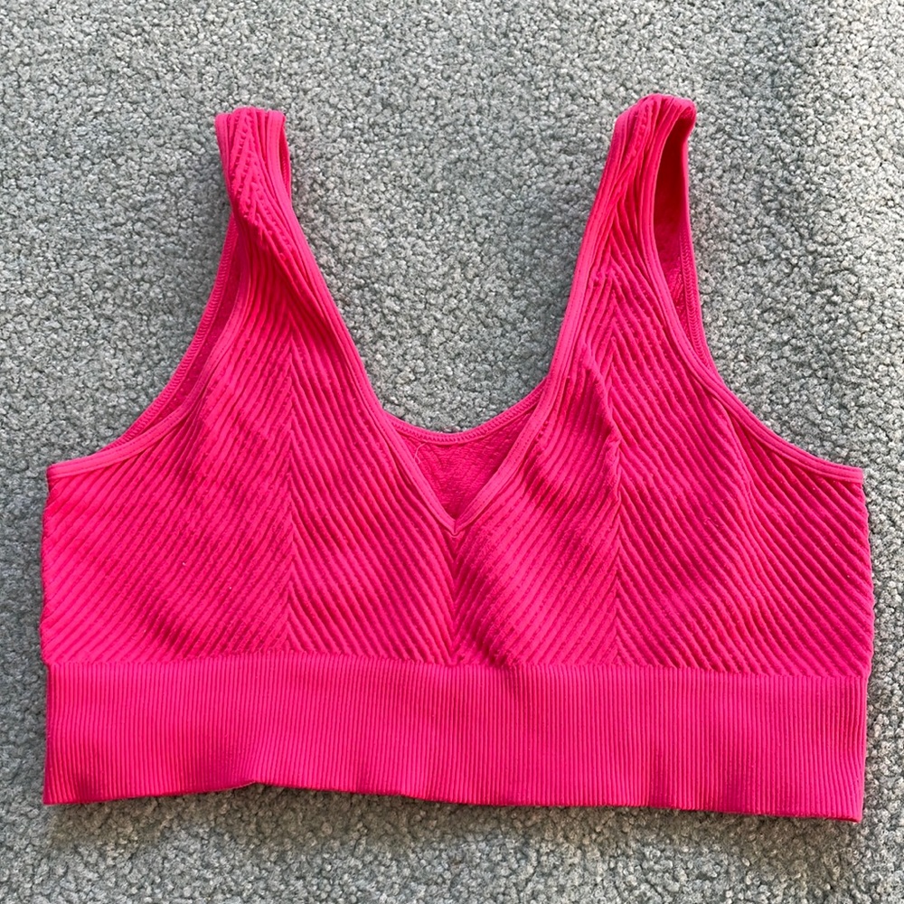 Ribbed Pink Sports Bra Crop Top